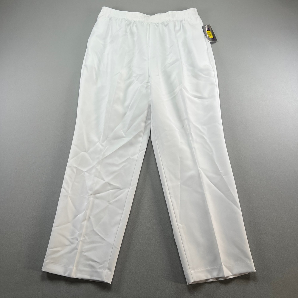 Allison Daley Pants Womens 14 White Elastic Waist Pleated Straight Leg High Rise